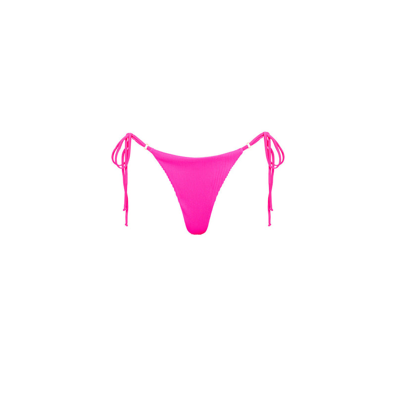 Thong Tie Side Bikini Bottom - Flamingo Pink Ribbed