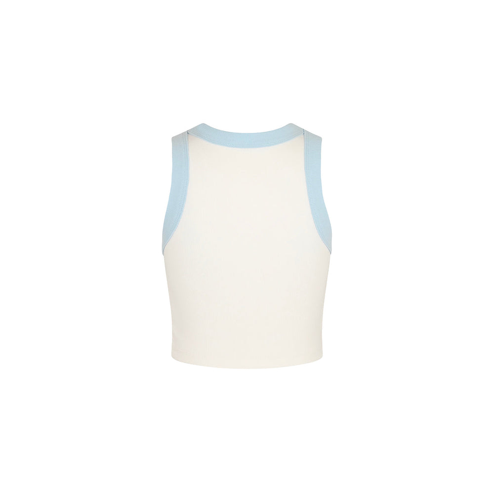 Embroidered Bind Crop Tank - Tropic Blues