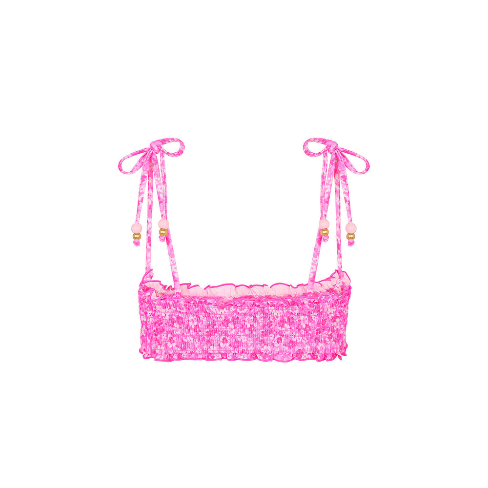 Shirred Crop Tie Bikini Top - Berry Burst