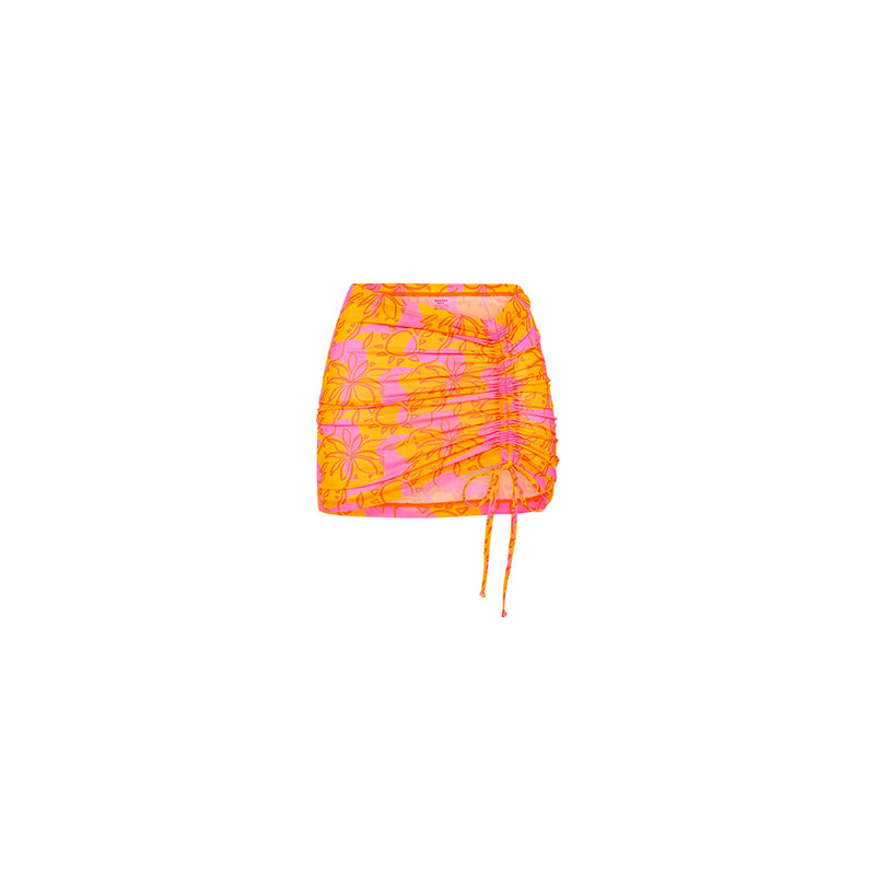 Ruched Mesh Mini Skirt - Sangria Swirl