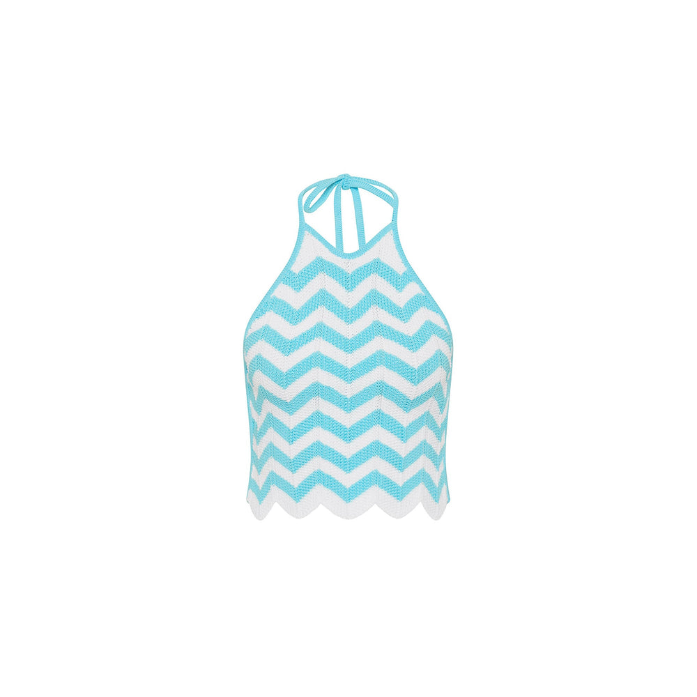 Chevron Knit Halter Crop Top - Crystal Cove