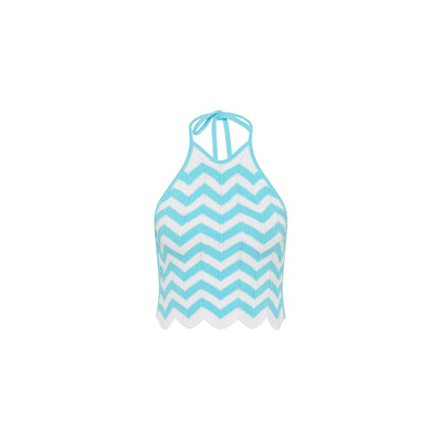 Chevron Knit Halter Crop Top - Crystal Cove