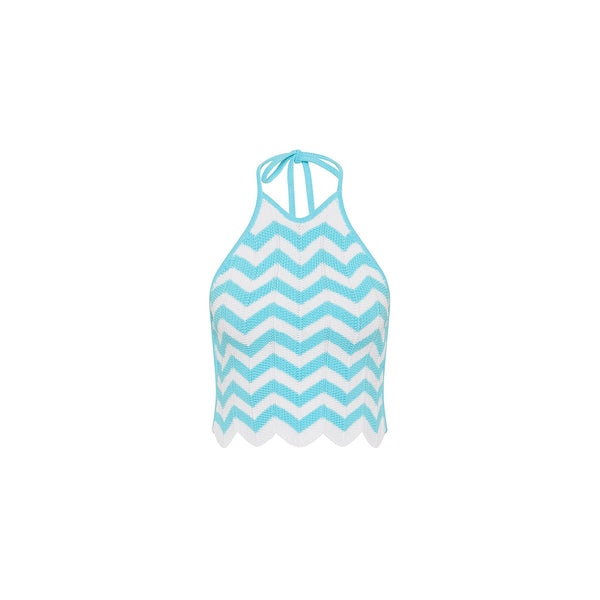 Chevron Knit Halter Crop Top - Crystal Cove