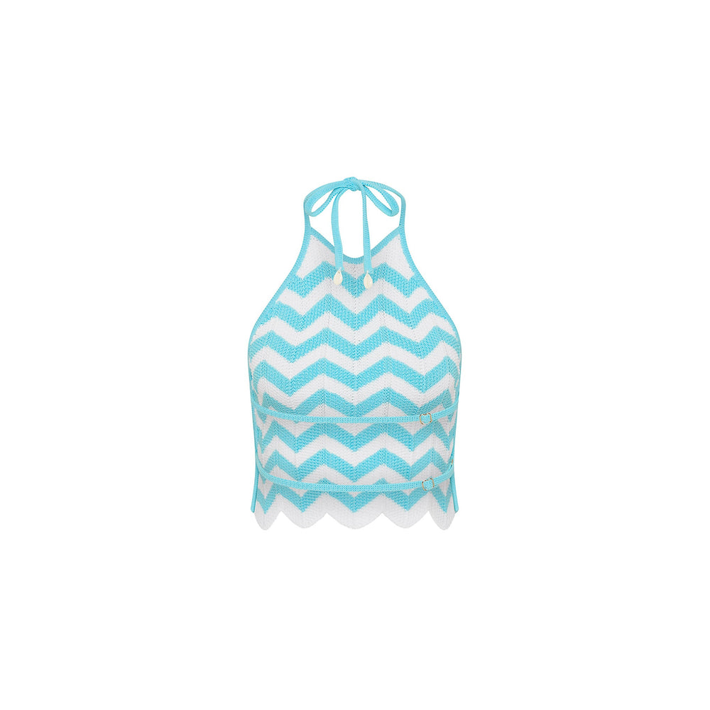 Chevron Knit Halter Crop Top - Crystal Cove