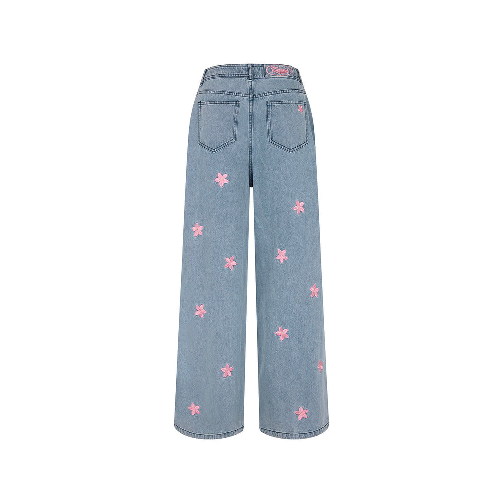 Straight Leg Embroidered Jean - Blossom Sky