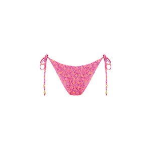 Shirred Dipped Cheeky Tie Bikini Bottom - Gelato Bloom