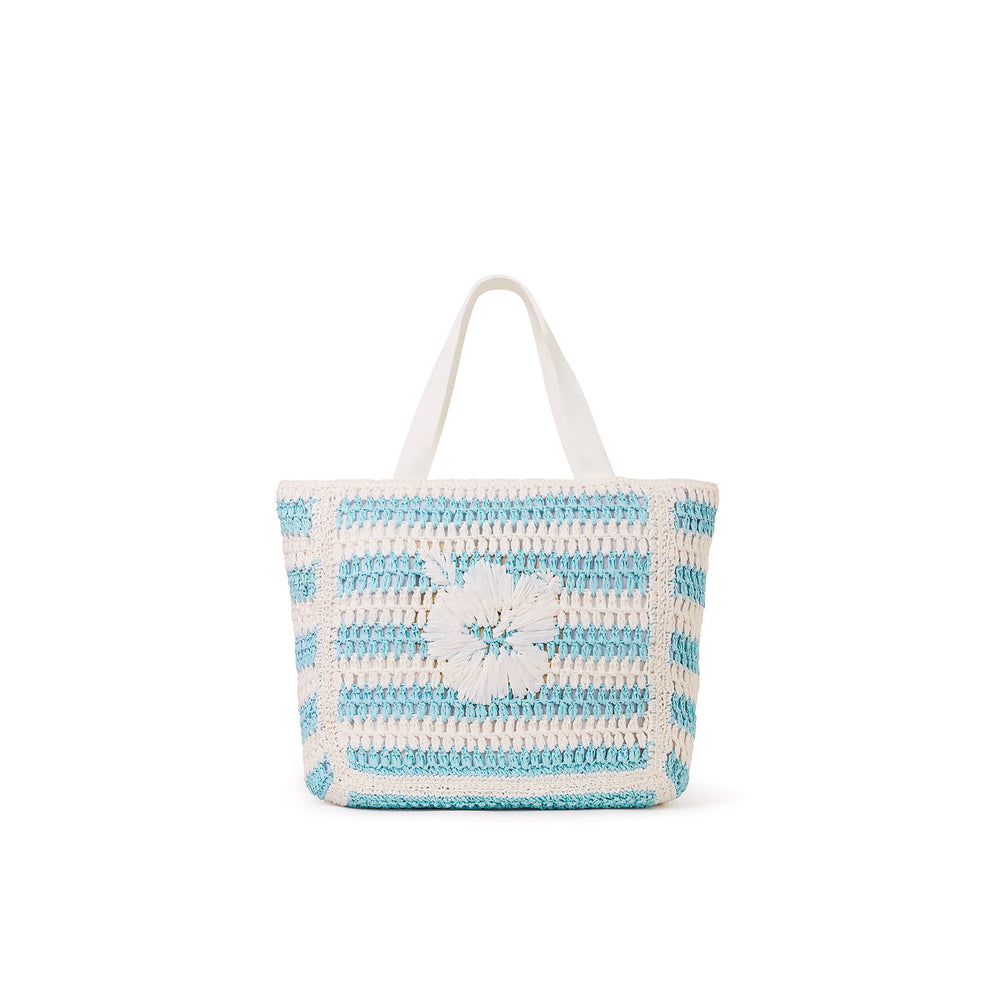 Straw Beach Tote Bag - Tropic Blues