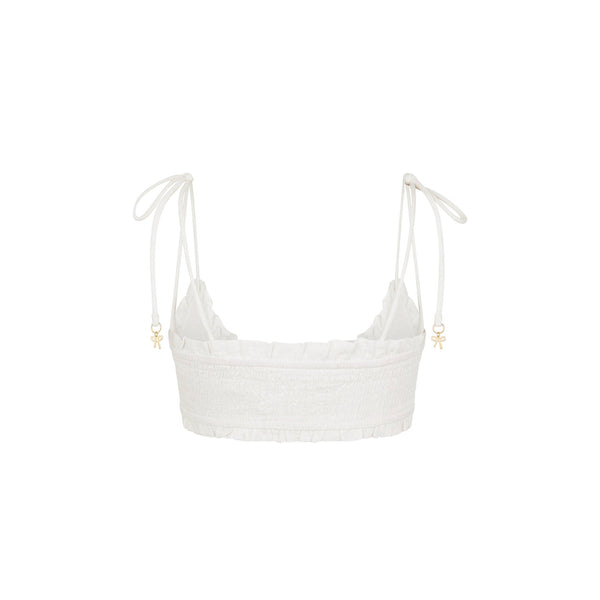 Ruffle Shirred Tie Crop - White