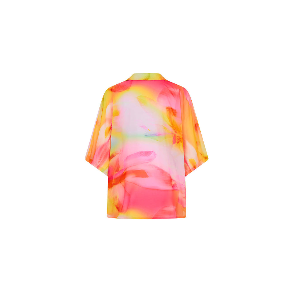 Sheer Short Sleeve Shirt - Frangipani Swirl
