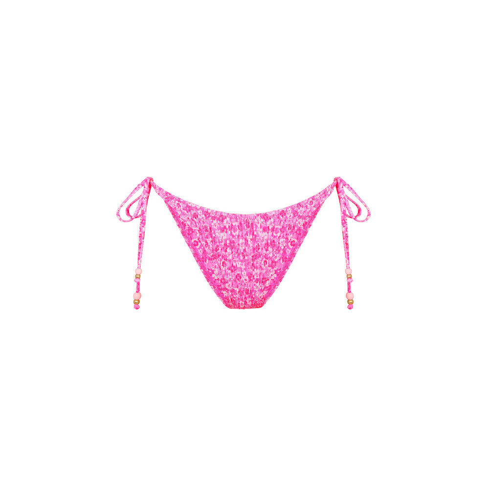 Shirred Dipped Cheeky Tie Bikini Bottom - Berry Burst