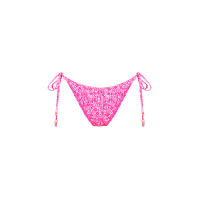 Shirred Dipped Cheeky Tie Bikini Bottom - Berry Burst