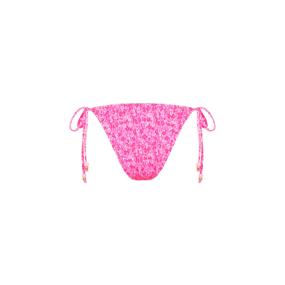 Shirred Dipped Cheeky Tie Bikini Bottom - Berry Burst