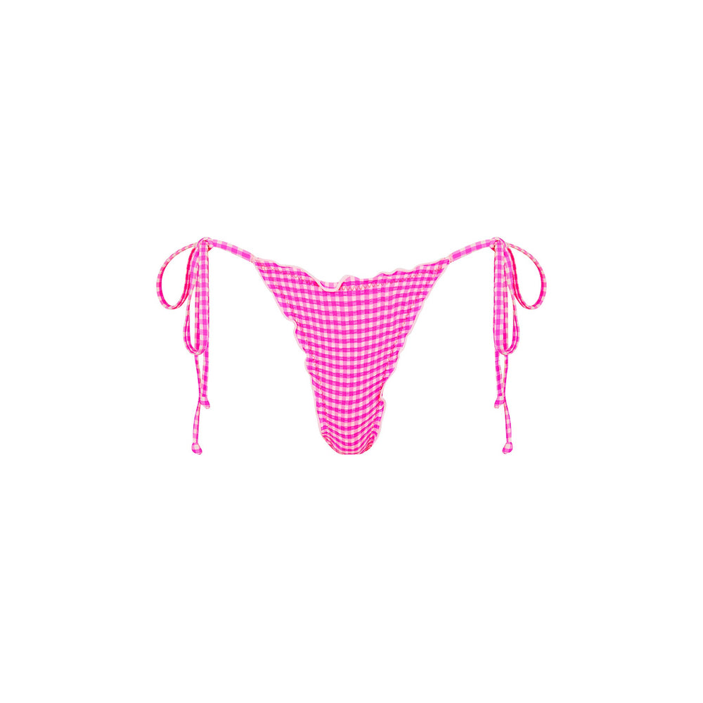 Lettuce Edge Thong Tie Bikini Bottom - Pink Diva