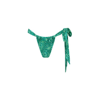 Soft Tie Ruched Thong Bikini Bottom - Emerald Aura