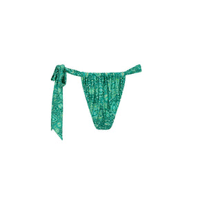 Soft Tie Ruched Thong Bikini Bottom - Emerald Aura
