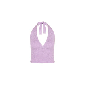 Retro Tie Halter Knit Top - Lilac Glimmer