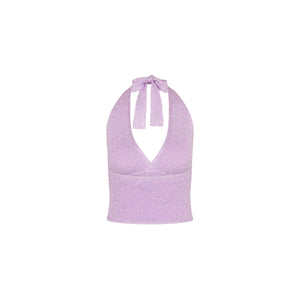 Retro Tie Halter Knit Top - Lilac Glimmer
