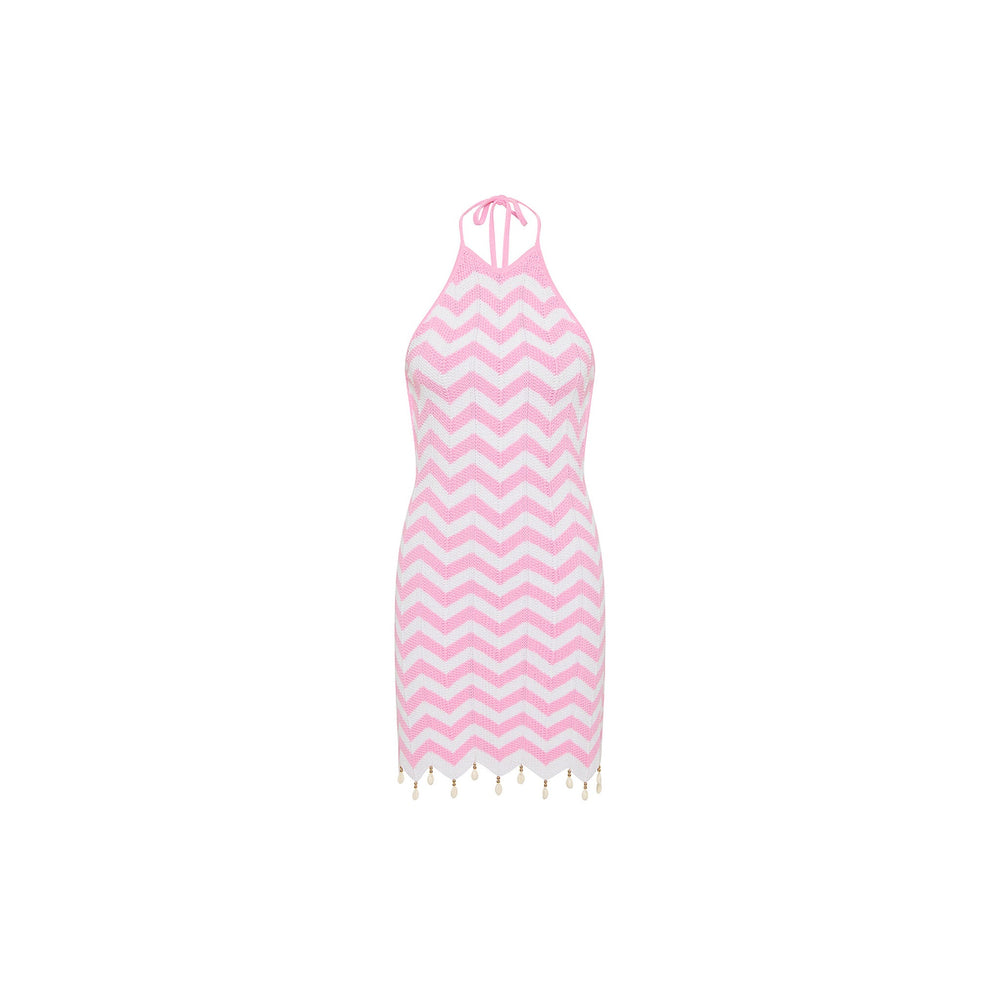 Chevron Knit Halter Mini Dress - Cotton Candy