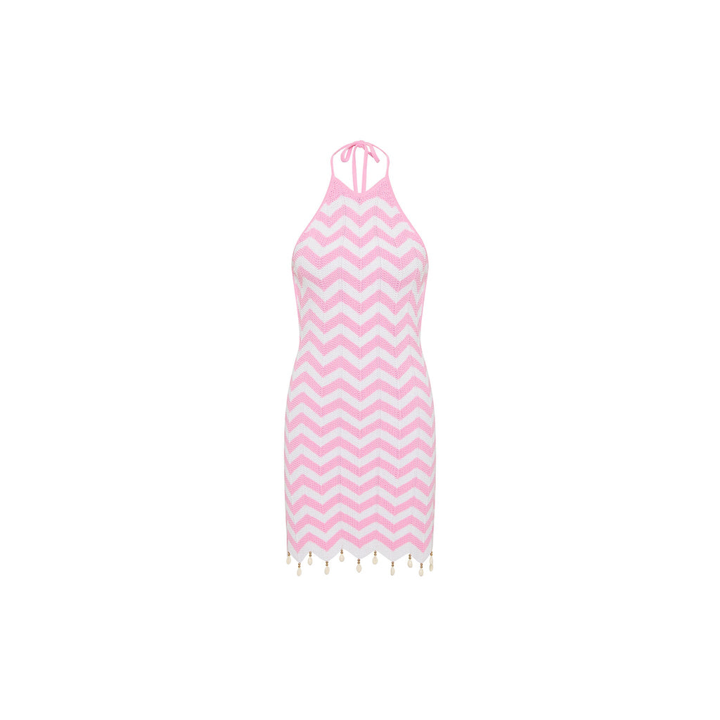 Chevron Knit Halter Mini Dress - Cotton Candy