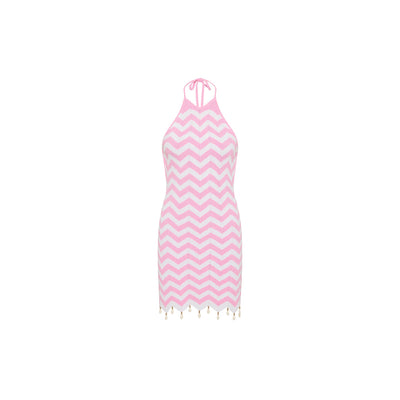 Chevron Knit Halter Mini Dress - Cotton Candy
