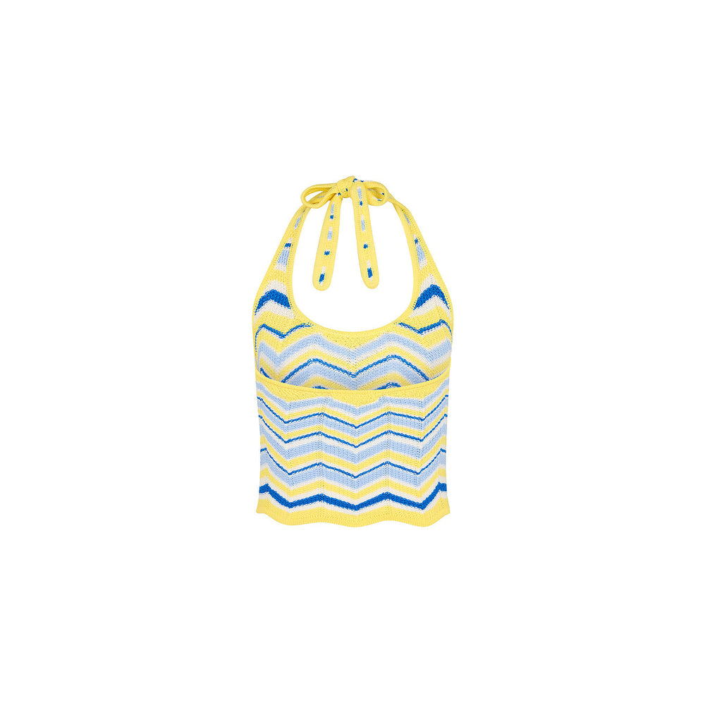 Chevron Knit Halter Tank Top - Lemon Daze
