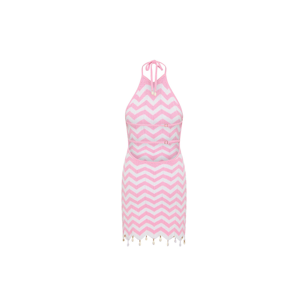 Chevron Knit Halter Mini Dress - Cotton Candy