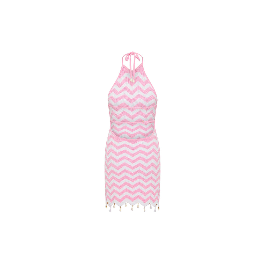 Chevron Knit Halter Mini Dress - Cotton Candy
