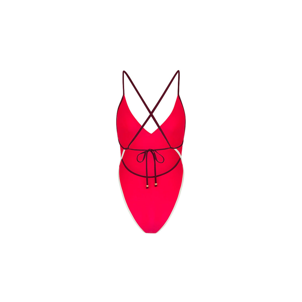 Plunge Cross Back One Piece - Cherry Cola