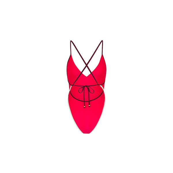 Plunge Cross Back One Piece - Cherry Cola