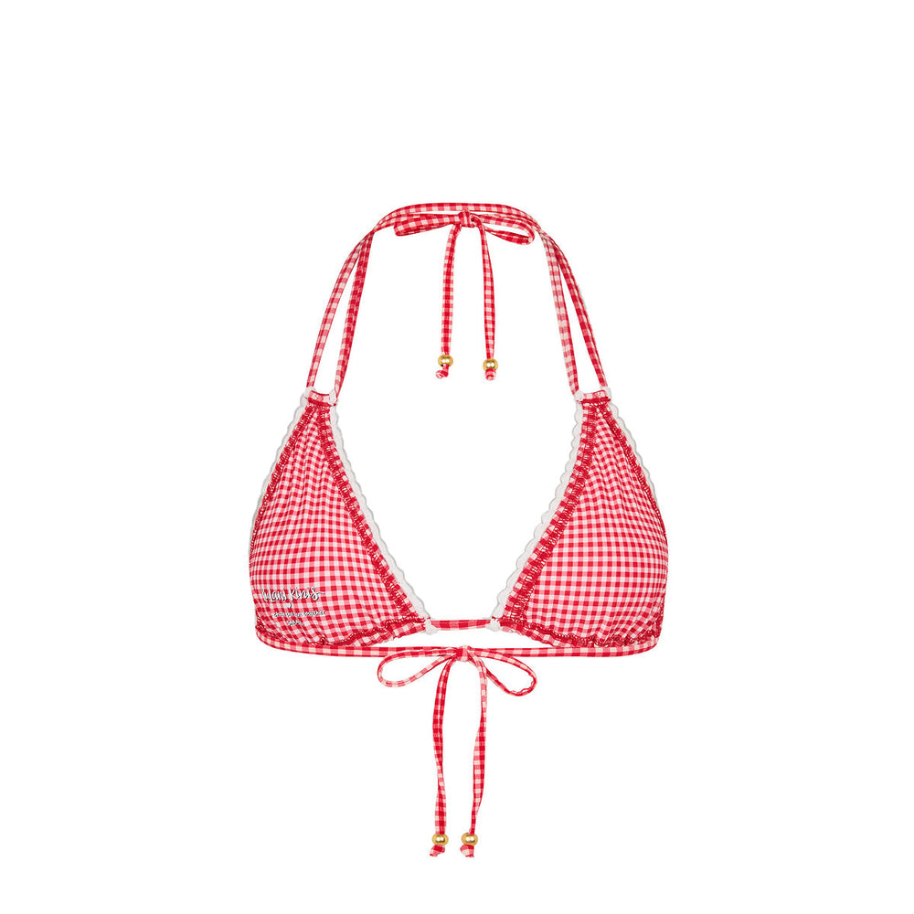 Scallop Crochet Halter Bikini Top - Strawberry Siesta