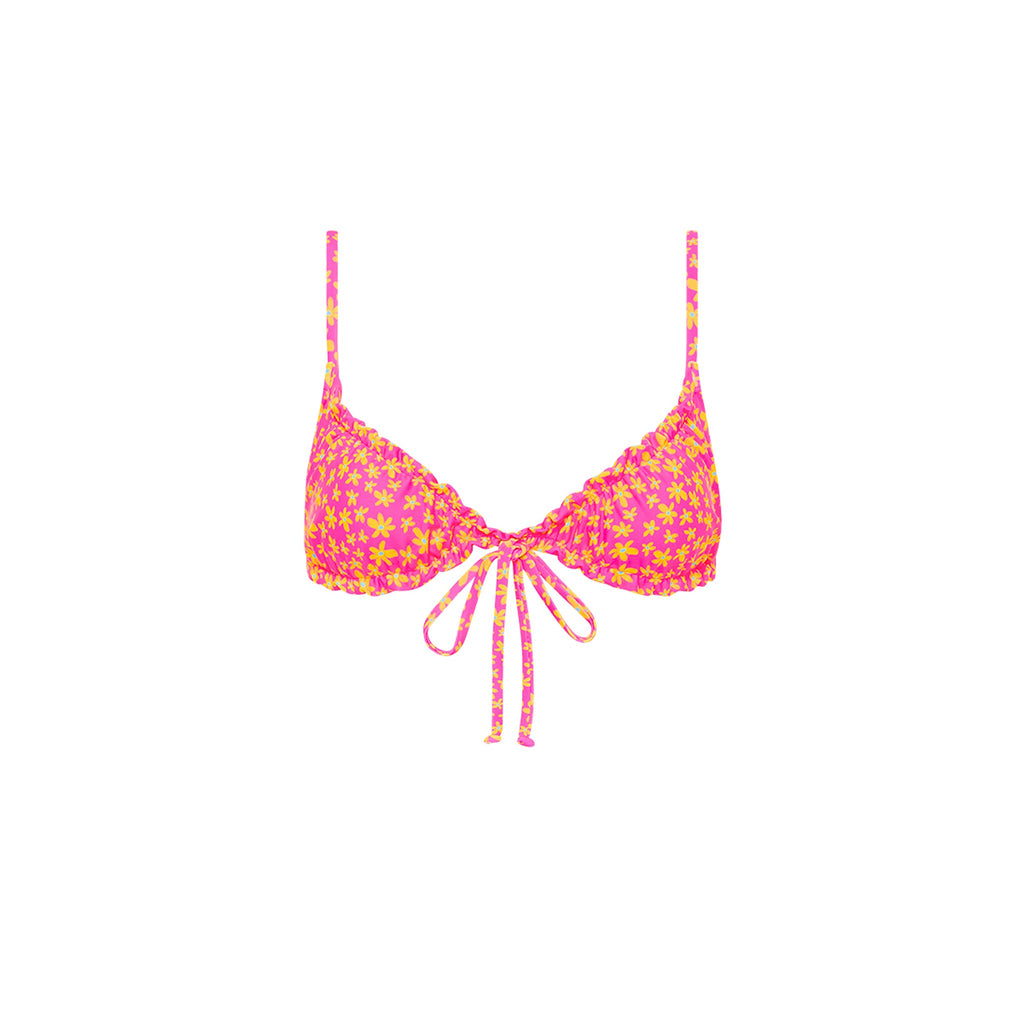 Ruched Bow Bralette Bikini Top - Berry Blush