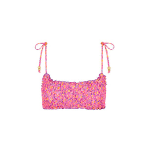 Shirred Crop Tie Bikini Top - Gelato Bloom