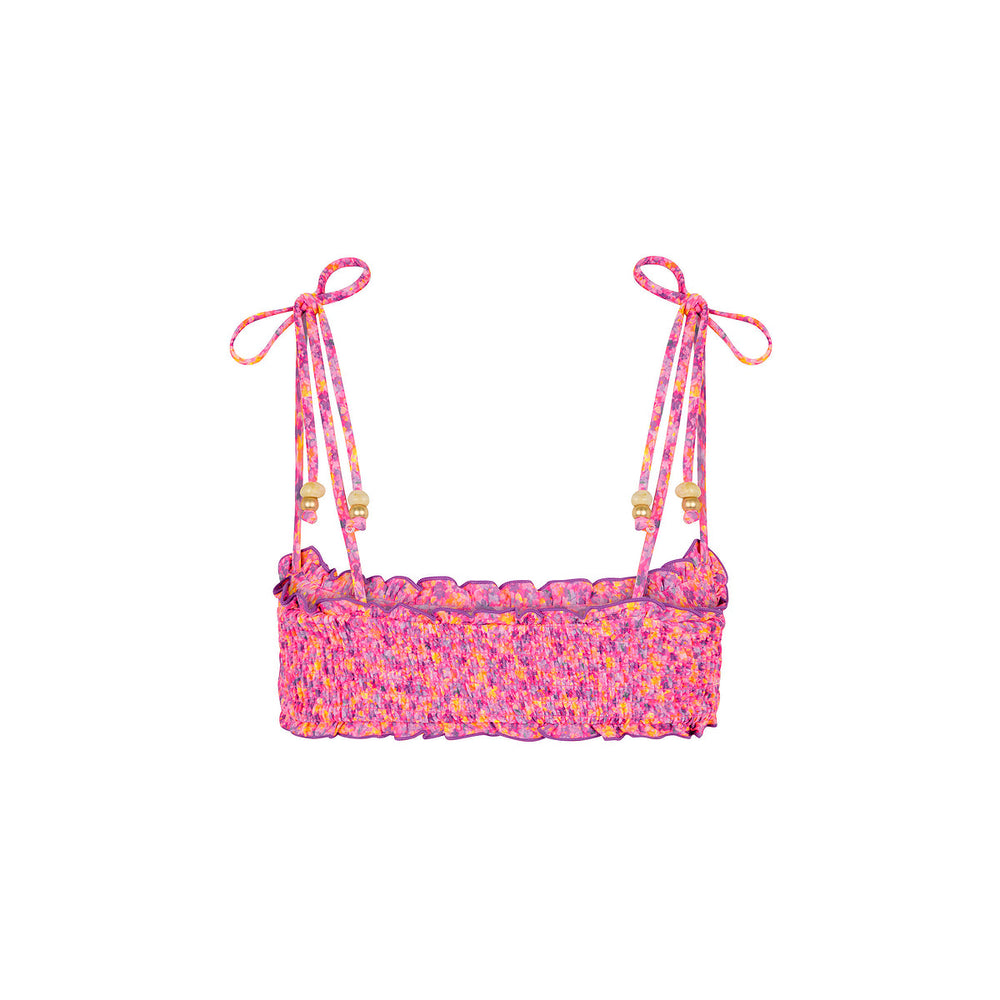 Shirred Crop Tie Bikini Top - Gelato Bloom