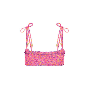 Shirred Crop Tie Bikini Top - Gelato Bloom