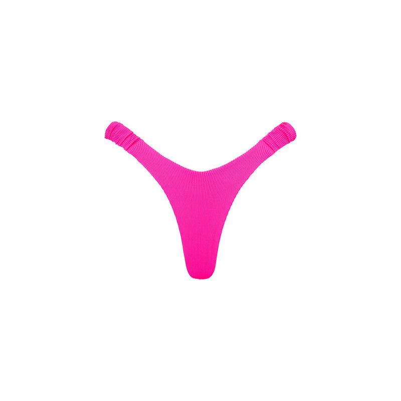 Retro Y Thong Bikini Bottom - Flamingo Pink Ribbed