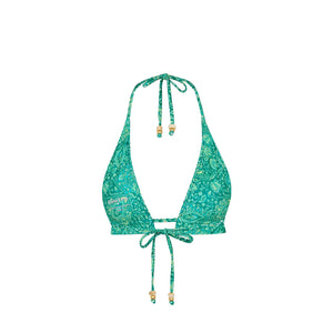 Frill Halter Bralette Bikini Top - Emerald Aura