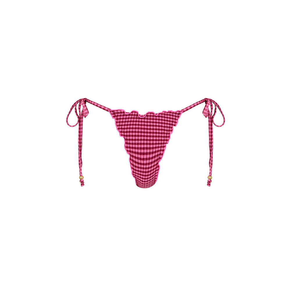 Lettuce Edge Thong Tie Bikini Bottom - Cherry Kiss