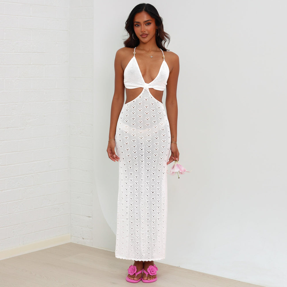 Seaside Knit Maxi Dress - Whipped White