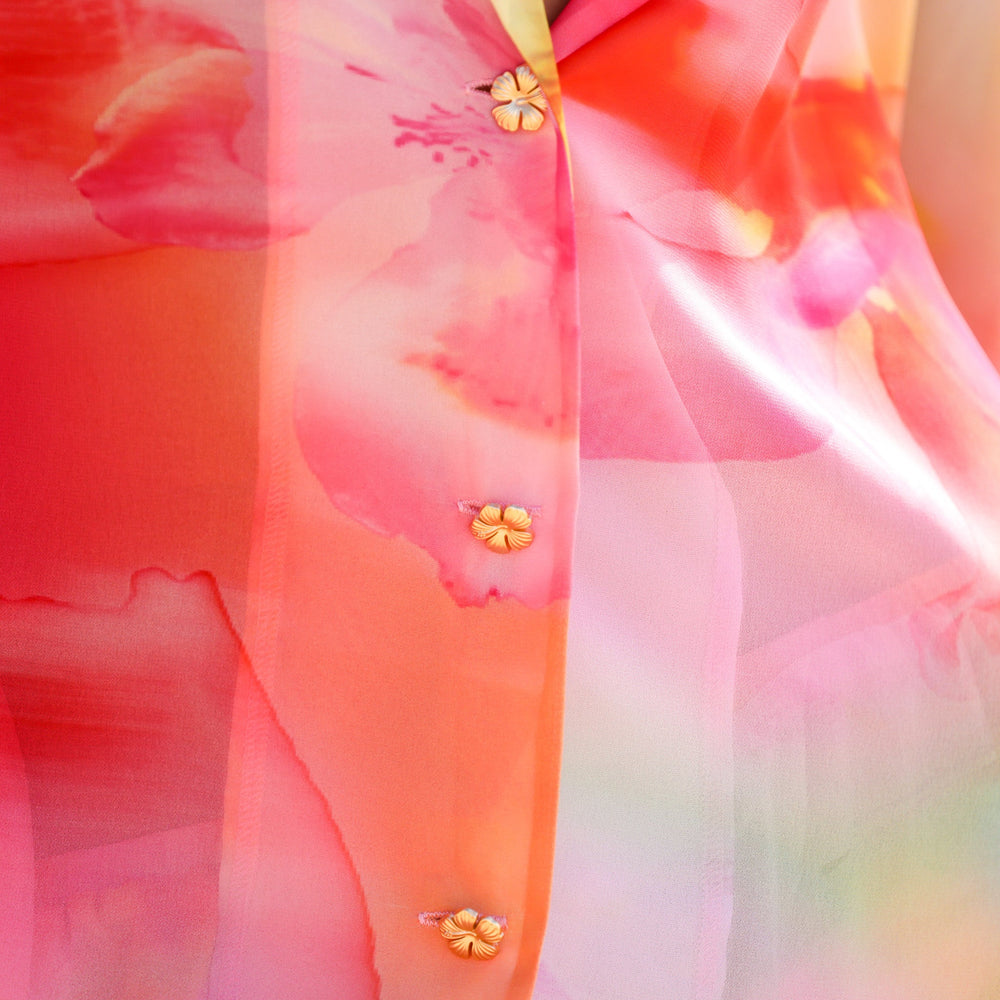 Sheer Short Sleeve Shirt - Frangipani Swirl