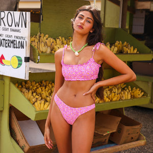 Shirred Crop Tie Bikini Top - Gelato Bloom