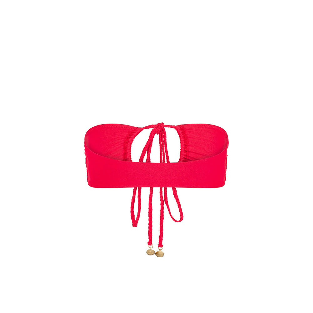 Braided Tie Bandeau Bikini Top - Cherry Crush