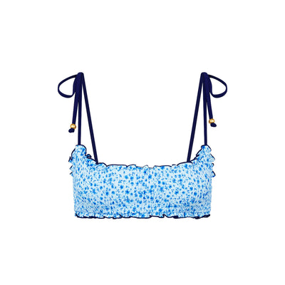 Shirred Crop Tie Bikini Top - Dream Flower