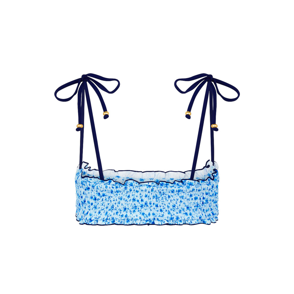 Shirred Crop Tie Bikini Top - Dream Flower