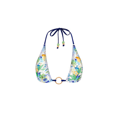 Lace Stitch Ring Halter Bikini Top - Blue Crush
