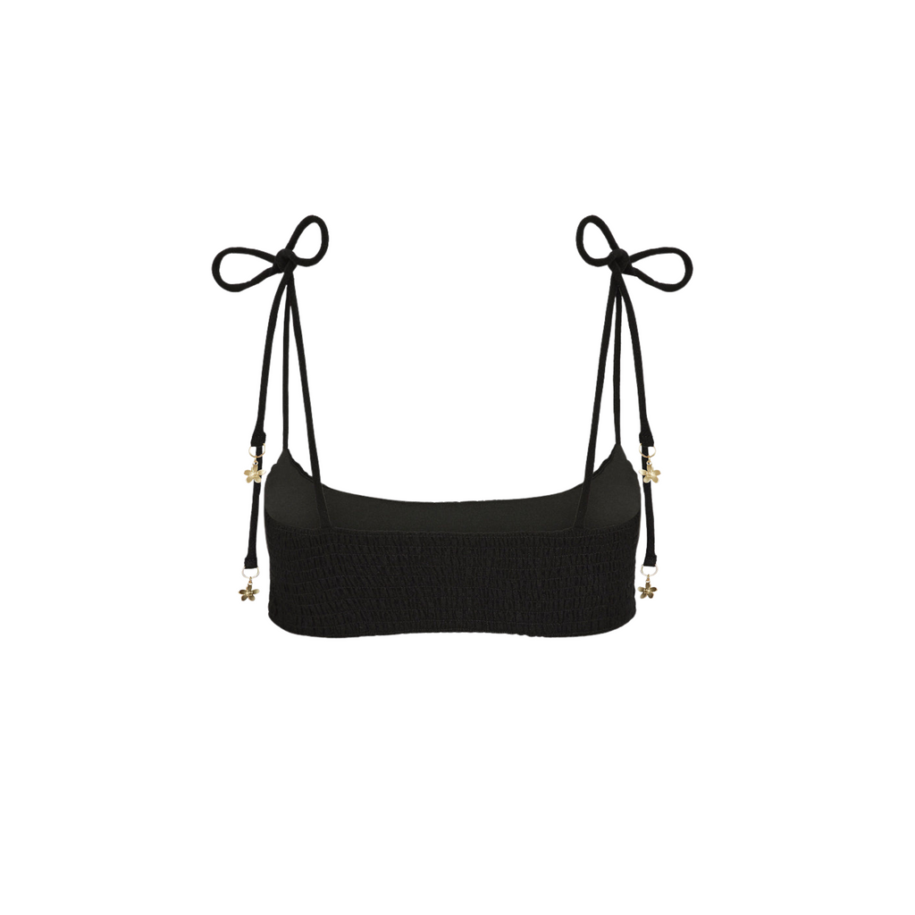 Simple Shirred Tie Crop - Natural Black
