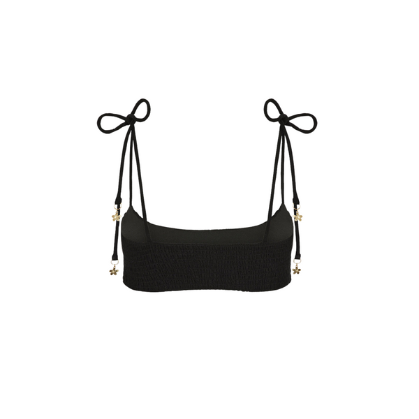 Simple Shirred Tie Crop - Natural Black
