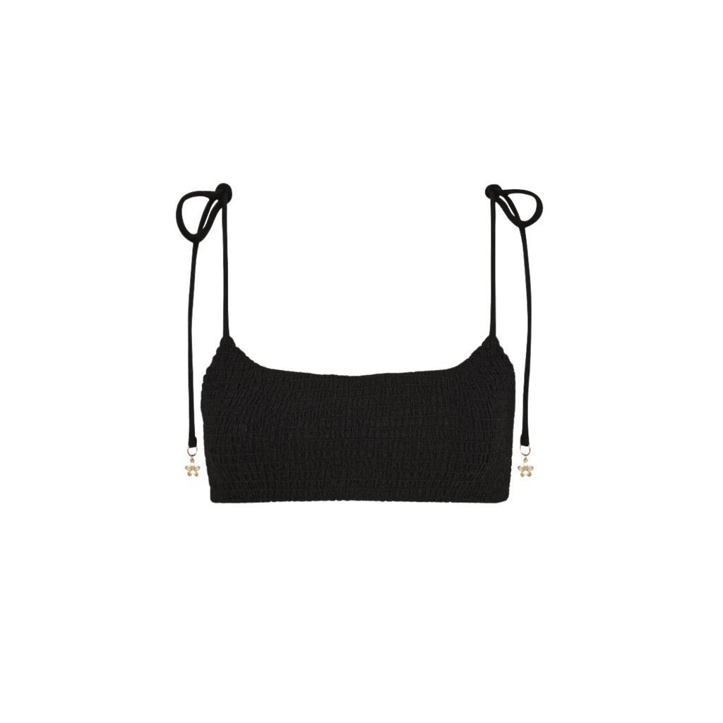 Simple Shirred Tie Crop - Natural Black