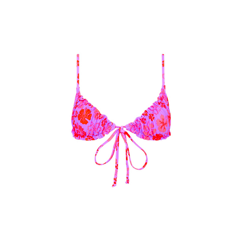 Ruched Bralette Bikini Top - Cherry Berry