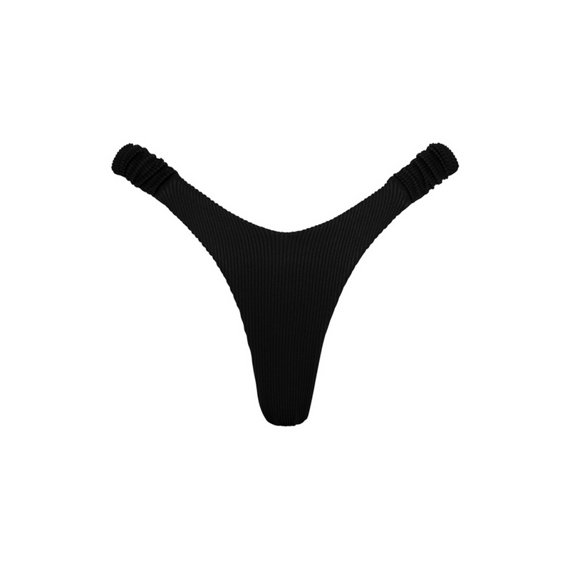 Retro Y Thong Bikini Bottom - Pitch Black Ribbed